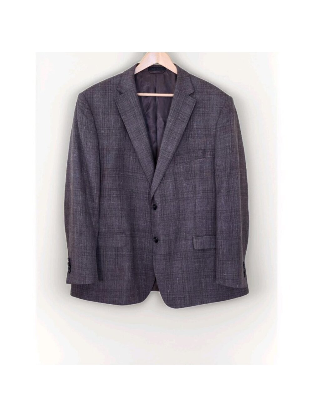 Lauren Ralph Lauren Blazer US 50R Brown 2B Plaid Wool Linen Blend Business Edgy